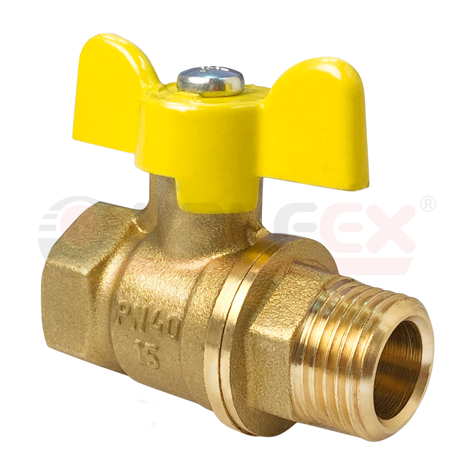 Кран шаровый латунныйVALFEX  11б27п газ ВР/НР Ду 15 (1/2") Ру 40 бабочка 